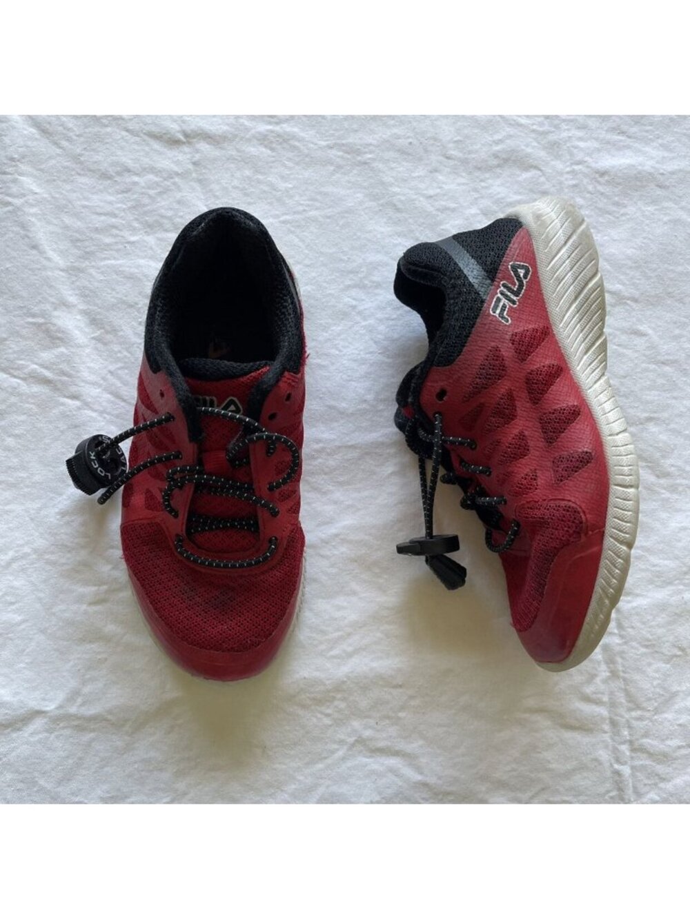 Fila Boys Red & Black Lightweight Athletic Shoes Size 11 No Tie Laces